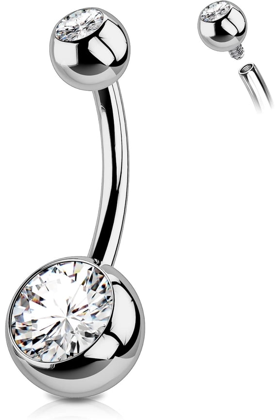 Titanium Belly Button Rings,Internally Threaded Belly Ring,Round Cz Navel Rings for Women Men