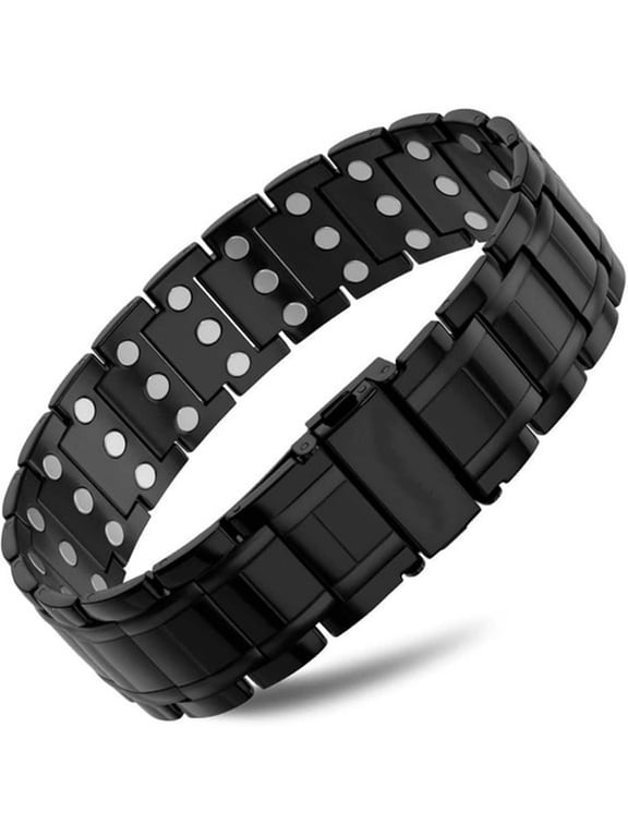 Titanium Bracelet Bracelets for Men Premium Fold-Over Clasp & Adjustable Length with Sizing Tool - Magnetic Bracelets for Men (Black)