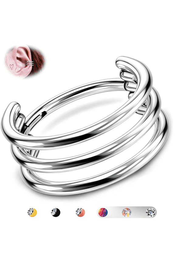 Titanium Cartilage Earring Hoop Stacked Clicker 16G Cz Double/Triple Septum Rings Conch Piercing Jewelry Tragus Daith Helix Nose Rings Hoops for Women Silver/Gold Plated 8Mm 10Mm 12Mm