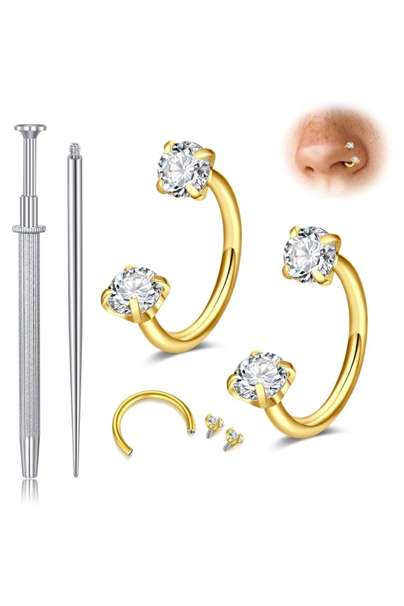 Titanium Flat Back Cartilage Earring Horseshoe Nose Ring Piercing Taper Threadless Jewelry Changing Tool Internal Threaded Piercing Taper Insertion Threader Tool Labret Jewelry