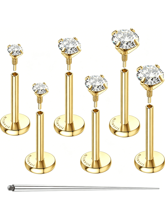 Titanium Flat Back Earrings Hypoallergenic 14K Gold Filled Internal Thread Stud 16G 18G Cartilage Helix Tragus Conch Nose Lip Labret Piercing Jewelry for Women Men 3 Pairs