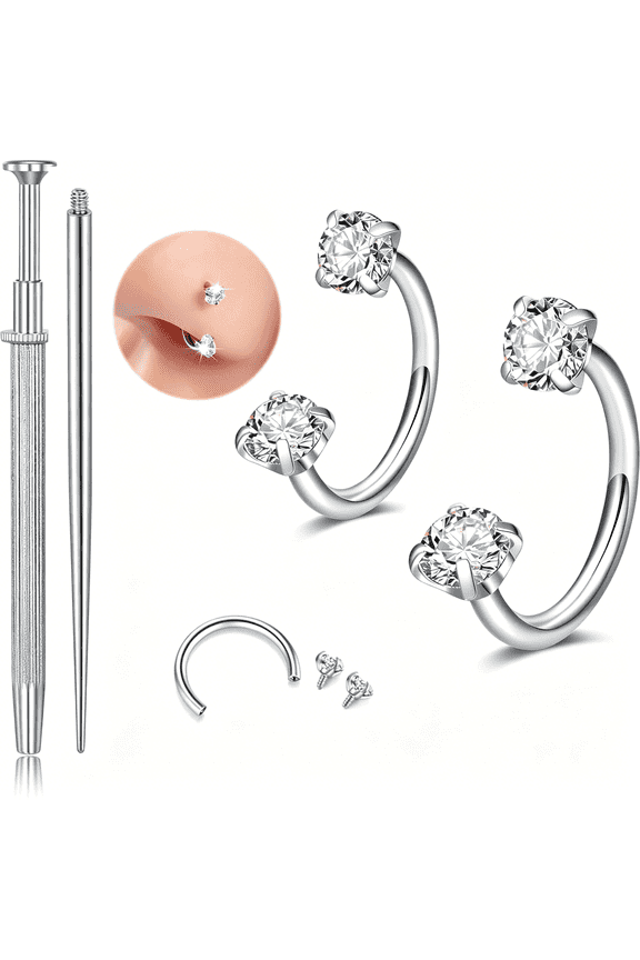 Titanium Flat Back Helix Cartilage Earring Horseshoe Nose Ring Piercing Taper Threadless Jewelry Changing Tool Internal Threaded Piercing Taper Insertion Threader