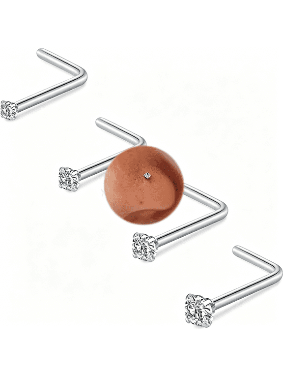 Titanium Nose Stud Implant Grade Titanium Nose Ring Studs 20G Silver L Shape Nostril Piercings Studs 20 Gauge Small Tiny Hypoallergenic Surgical Steel Nostril Jewelry 1.5Mm 2Mm 2.5Mm 3Mm