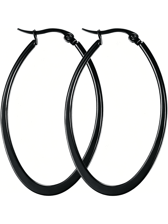 Titanium Stainless Steel Oval-Shaped Hoop Earrings for Women