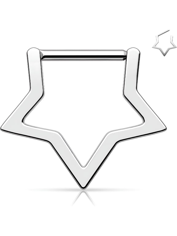 Titanium Star Septum Ring 16G, 8Mm Solid Titanium Daith Piercing Jewelry, Clicker Conch Helix Earring for Women