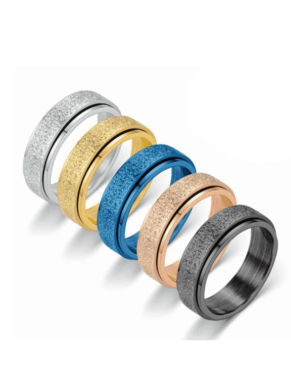 Titanium Steel Fidget Ring, Rotatable Anxiety Relief Spinner Jewelry, Matte Finish Stress Relief Band for Men & Women, Size 8