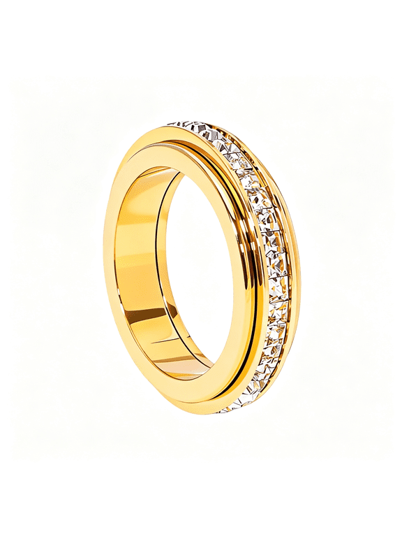 Titanium Steel Spinner Fidget Band Rings for Women Men Cubic Zirconia Rotatable Anxiety Relief Ring Wedding Promise Statement Jewelry Fidget Ring Women Sizes 5-12