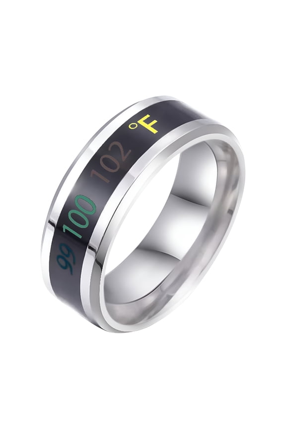 Titanium Steel Temperature Ring Body Temperature Smart Temperature Change Color Titanium Steel Display Ring Wedding Ring Rose Gold Rings for Women Gold Ring(Silver,8)