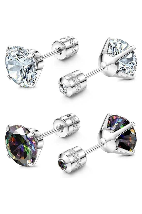 Titanium Stud Earrings for Men Women,Studs Hypoallergenic,G23 Titanium Earrings for Sensitive Ears,Titanium Screw Back Earrings Round Cut CZ Stud Earrings Surgical Steel