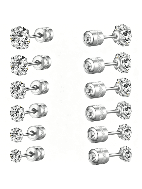 Titanium Surgical Steel Cubic Zirconia Screw Back Stud Earrings for Women Men Multipack Small Dainty Simulated Diamond Cz Studs Earring Set Hypoallergenic for Sensitive Ears