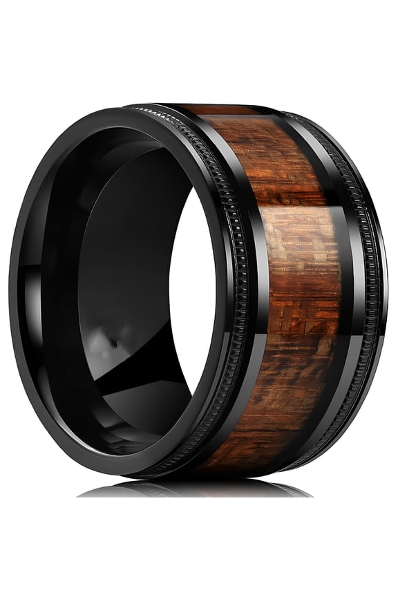 2026 New Titanium Wedding Band for Men-8Mm Black Titanium Men Ring with Koa Wood Inlay, Wooden Wedding Band Ring for Men Women Comfort Fit Size 9