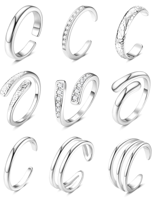 Toe Rings for Women 14K Gold Filled Simple Hug Cz Triple Open Band Rings Trendy Silver Plated Adjustable Toe Rings Summer Beach Foot Jewelry for Women