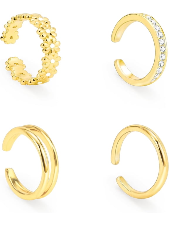 Toe Rings for Women Non Tarnish 14K Gold Filled Adjustable Dainty Toe Ring Set Flower CZ Diamond Simple Hug Open Band Rings Summer Beach Trendy Foot Jewelry