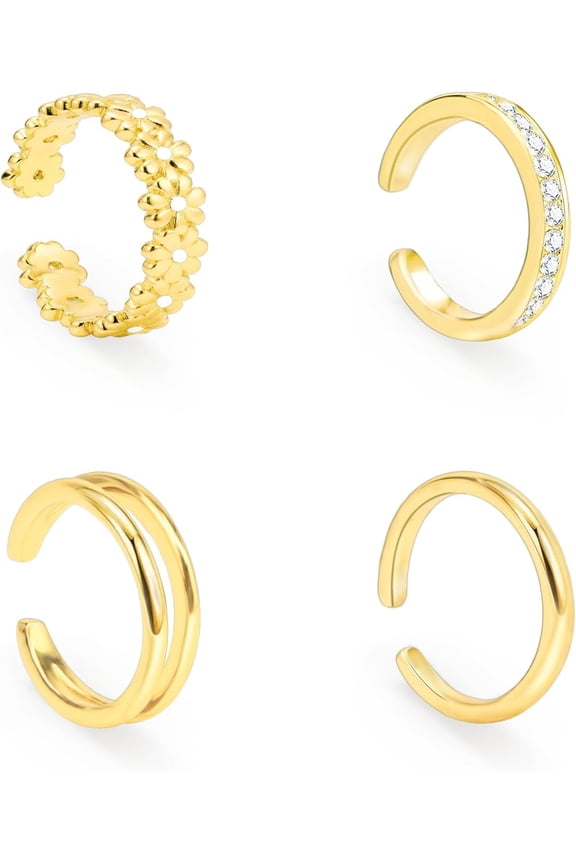 Toe Rings for Women Non Tarnish 14K Gold Filled Adjustable Dainty Toe Ring Set Flower CZ Diamond Simple Hug Open Band Rings Summer Beach Trendy Foot Jewelry