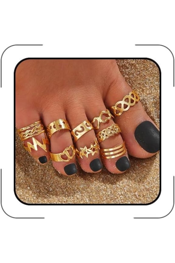 Toe Rings for Women Open Adjustable Toe Band Knuckle Ring Set Flower Arrow Knot Star Moon Butterfly Heart Toes Ring Summer Beach Foot Jewelry for Women