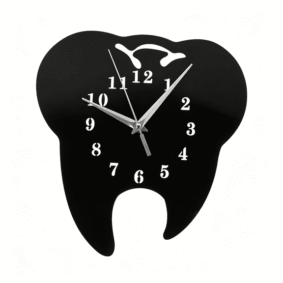 DESIGNICE Tooth Shaped Mirror Wall Clock Silent Non-Ticking Acrylic Decorative Hanging Clock for Dental Office Bedroom Kitchen Bathroom Clocks Wall 10.62X9.84 Inches