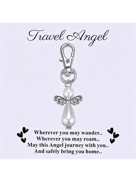 Travel Guardian Angel Charm Keychain,Safe Travels Good Luck Charm,Travel Gift for Traveler,Adventure Blessing Accessory Keychain Charms