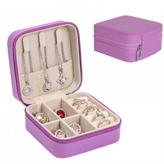 DESIGNICE Travel Jewelry Case,Portable Form Everyday Convenience Girls Jewelry Box,Plush Velvety Interior Small Jewelry Box,Purple