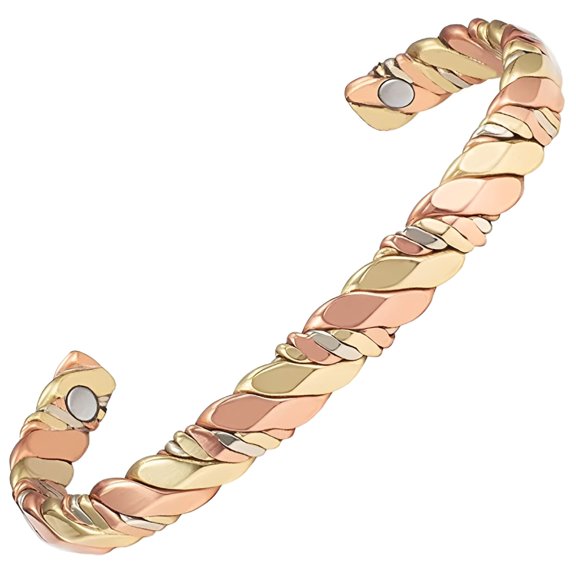 DESIGNICE Tri Colored Gold Copper Bracelets for Women,6.5 Inches,Cuff Bangles,Hand Knitted