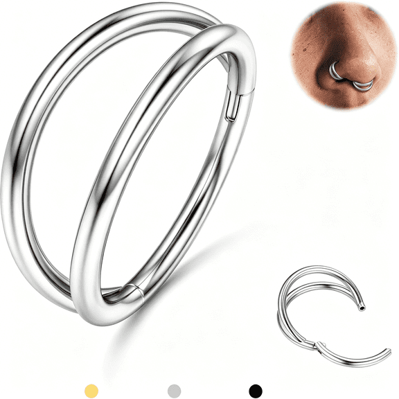 DESIGNICE Triple/Double Hoop Nose Ring-316L Stainless Steel Septum Clicker 16G/18G/20G Cz Conch Piercing Jewelry Septum Clicker Rings Cartilage Earring Helix Rook Tragus