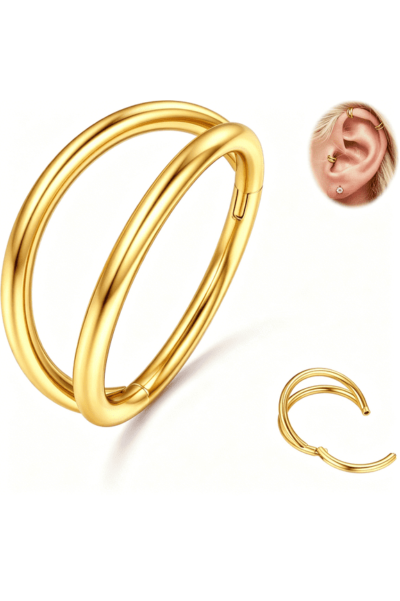 Triple/Double Hoop Nose Ring-G23 Titanium Septum Rings 16/18/20G Cz Nose Piercings Jewelry Conch Daith Rook Tragus Cartilage Earring Hinged Nostril Piercing Gold Plated/Black/Silver