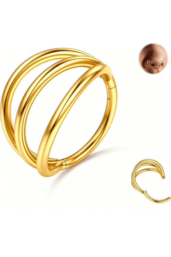 Triple/Double Hoop Nose Ring-G23 Titanium Septum Rings 16/18/20G Cz Nose Piercings Jewelry Conch Daith Rook Tragus Cartilage Earring Hinged Nostril Piercing Gold Plated/Black/Silver