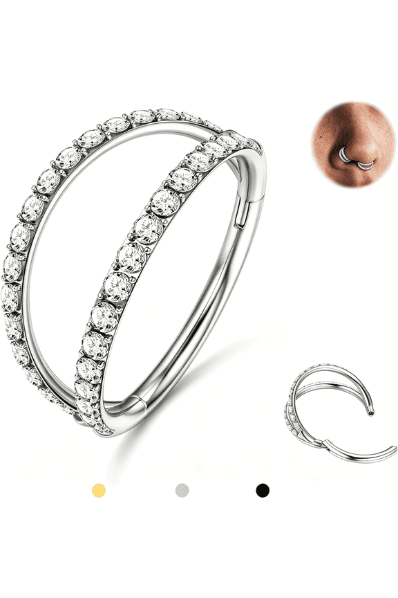 Triple/Double Hoop Nose Ring-G23 Titanium Septum Rings 16/18/20G Cz Nose Piercings Jewelry Conch Daith Rook Tragus Cartilage Earring Hinged Nostril Piercing