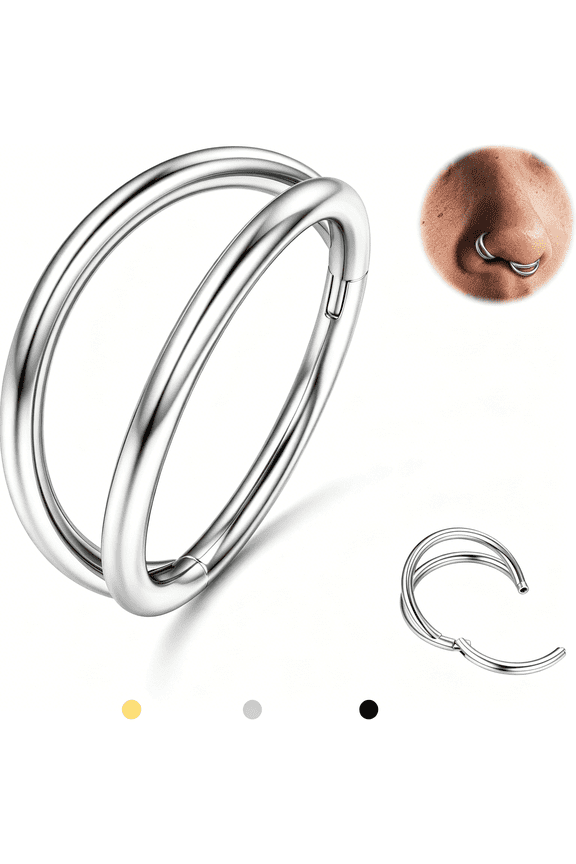 Triple/Double Hoop Nose Ring-G23 Titanium Septum Rings 16/18/20G Cz Nose Piercings Jewelry Conch Helix Daith Rook Tragus Cartilage Earring Hinged Nostril Piercing Gold Plated/Black/Silver