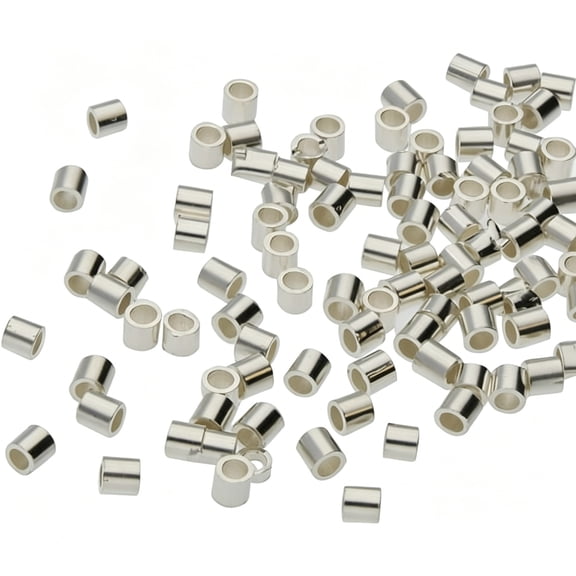 DESIGNICE Tube Crimp Beads,2 X 2Mm,100 Pieces,Silver Color,Uniform Cylindrical Shape,No Sharp Edges,Designed to Secure the Ends of Jewelry Stringing Wires and Cables