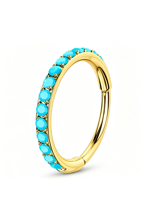 Turquoise Nose Rings Hoop for Women Men, 316L Surgical Steel Nose Piercing Jewelry, Hinged Segment Septum Lip Rings Cartilage Conch Rook Helix Tragus Daith Earrings