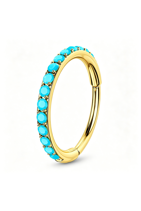 Turquoise Nose Rings Hoop for Women Men, 316L Surgical Steel Nose Piercing Jewelry, Hinged Segment Septum Lip Rings Cartilage Conch Rook Helix Tragus Daith Earrings