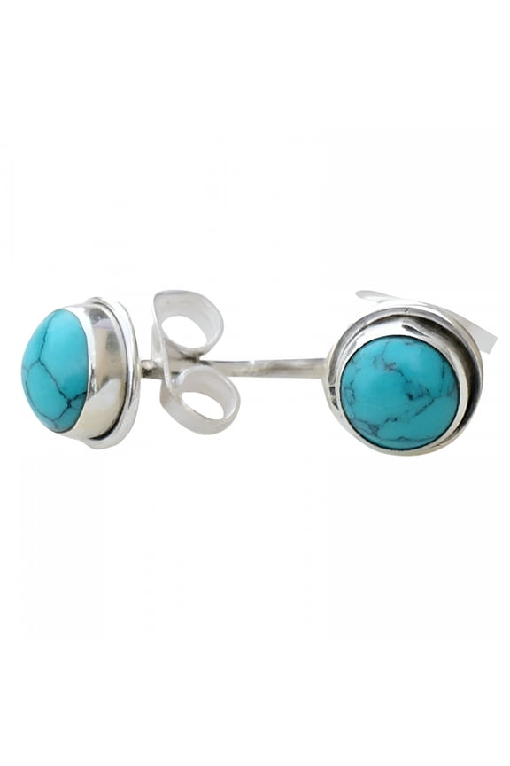 Turquoise Stone Stud Earrings for Women Trendy 8mm Round Gemstone Silver Ear Studs Earrings Jewelry Birthday Gift,Turquoise Earrings,Earrings for Women Trendy