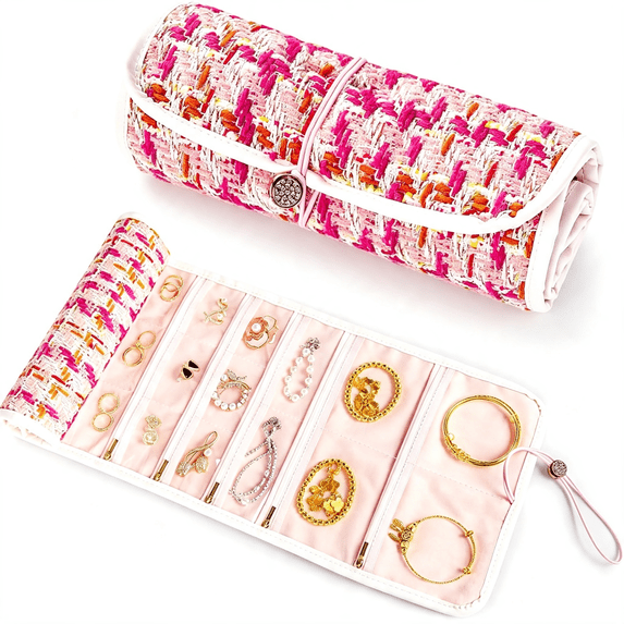 Design Button Food DESIGNICE Tweed Travel Jewelry Organizer Roll with 20 Compartments ...