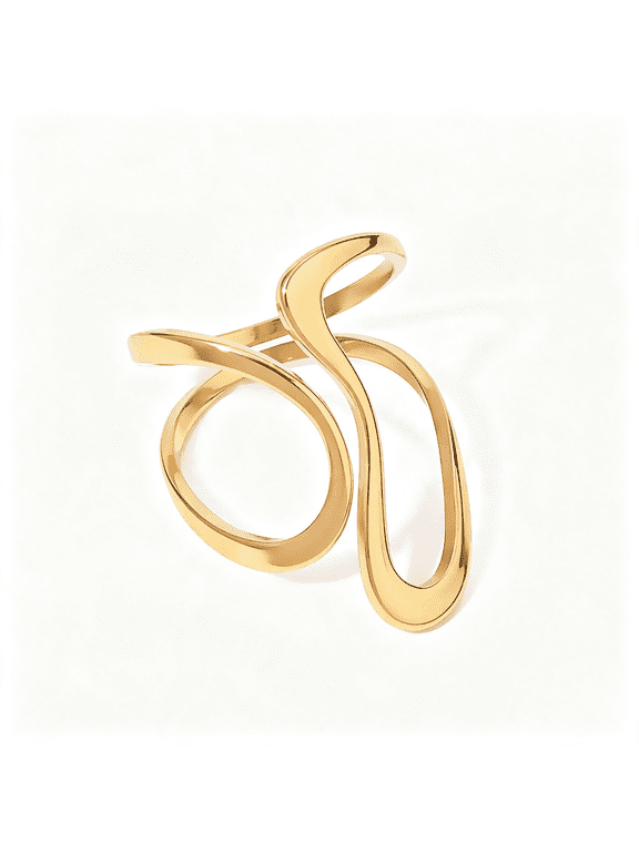 Two Tone Chunky Adjustable Ring for Women Vintage Asymmetrical Wavy Wrap Around Open Ring Trendy Stainless Steel Statement Jewelry Vintage Asymmetrical Trendy Cocktail Ring