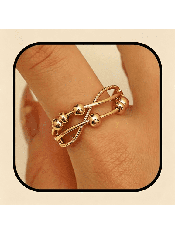Unique Fashion Twisted Beaded Twining Ring for Women Trendy,Chic Hollow Cross-Wound Beads Open Index Finger Ring Adjustable Party Prom Jewelry Set Gift