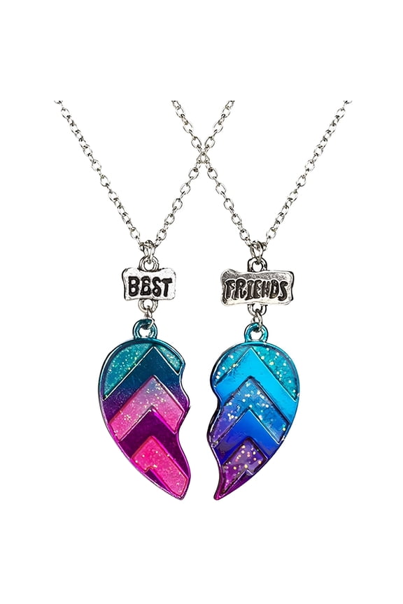 Unisex 2 Pcs BFF Necklace Womens Heart Pendant Best Friend Letter Necklace Fashion Couple Chain Necklace Men Friendship Jewelry (Multicolor)