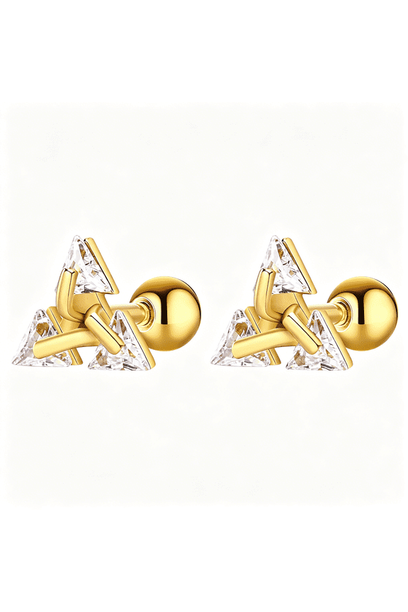 Unisex Geometric Triangle Stud Earrings,Stainless Steel Minimalist Cubic Zirconia Pierced Post Earrings for Men Women