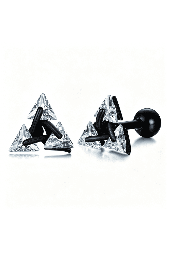 Unisex Geometric Triangle Stud Earrings,Stainless Steel Minimalist Cubic Zirconia Pierced Post Earrings for Men Women