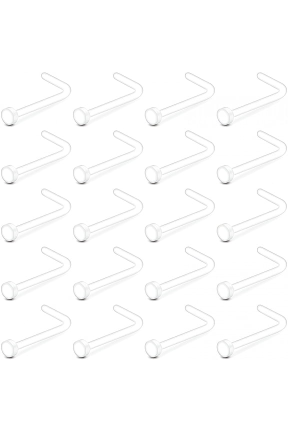 Unisex Hypoallergenic Acrylic L Shaped Stud Nose Ring,Plastic Nose Rings for Surgery,Clear Nose Rings for Work,Plastic,Clear,20 Piece