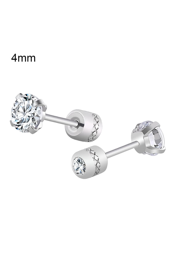 Unisex Round Cubic Zirconia Titanium Steel Stud Earrings