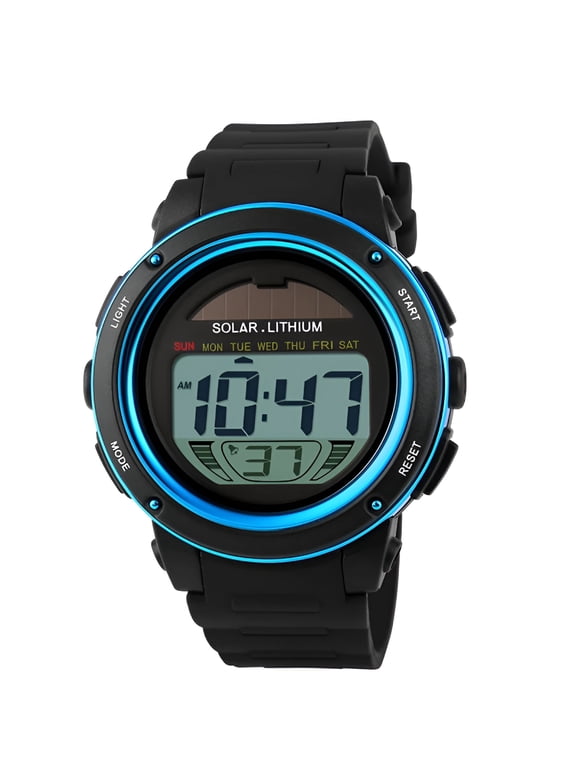 Unisex Sports Watch,Solar Watches for Men,5Atm Waterproof Solar Powered Watch Big Dial Multi-Function Wristwatch with Chronograph Alarm Backlight for Men Women