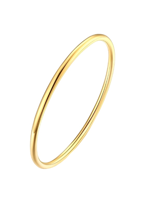 Unisex Stainless Steel Round Thin Stacked Bracelet Solid Plain Polished Bangle Love Gift Gold Stack Bracelets (W-3Mm, D-24In)