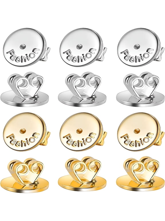 Upgraded 8mm Locking Earring Backs for Heavy Earrings, Hypoallergenic Butterfly Stud Replacements, White Gold & Gold