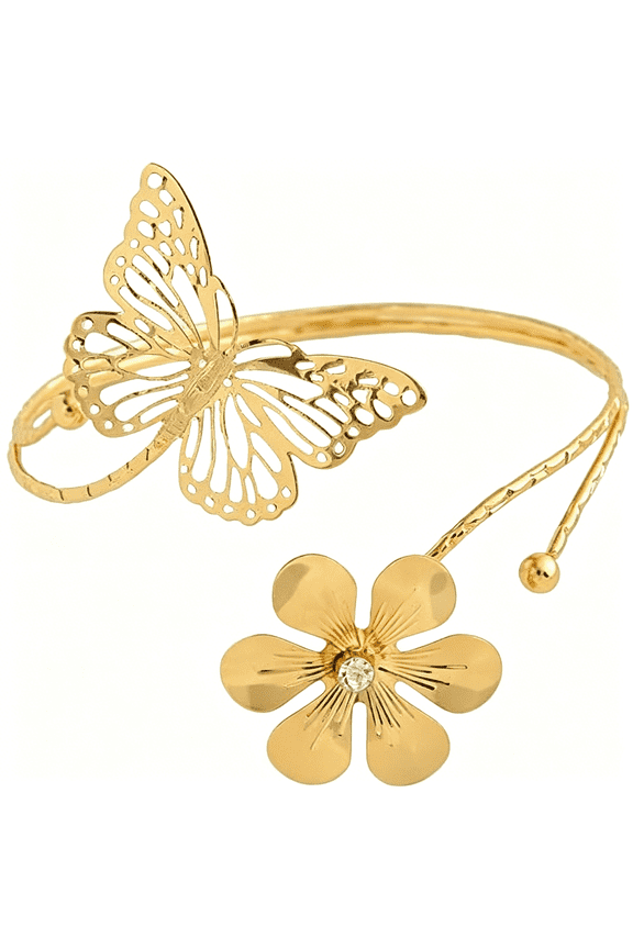 Upper Arm Bracelet Band Cuff Bangle Gold Silver Boho Adjustable Flower Butterfly Cuff Birthday Gift Boho Jewelry for Women
