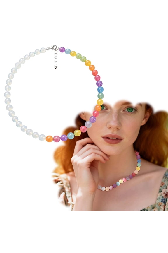 Uv Reactive Necklace, Rainbow Color Changing Beads, Sunlight Activated Choker with Adjustable Chain, Dopamine Jewelry