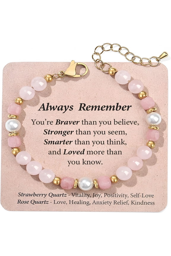 Valentines Day Gifts for Her Kids Teens Girl Gifts Teenage Women Daughter Birthday Ideas 10 12 13 Year Old Rose Quartz Bracelet Healing Protection Easter Basket Stuffers Christmas Stocking