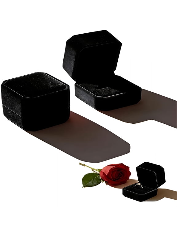 Velvet Ring Box Set of 2 - Jewelry Gift Box for Engagement Wedding Proposal, Small Earring Pendant Display Case, Luxury Soft Velvet Jewelry Organizer with Ring Slot
