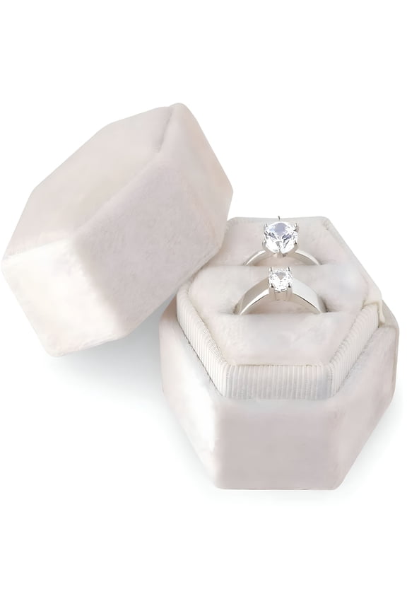 Velvet Ring Box for Jewelry Gift,Double Slots Hexagon Ring Case Box for Proposal Engagement Wedding Ceremony Valentines Day Holding 2 Rings