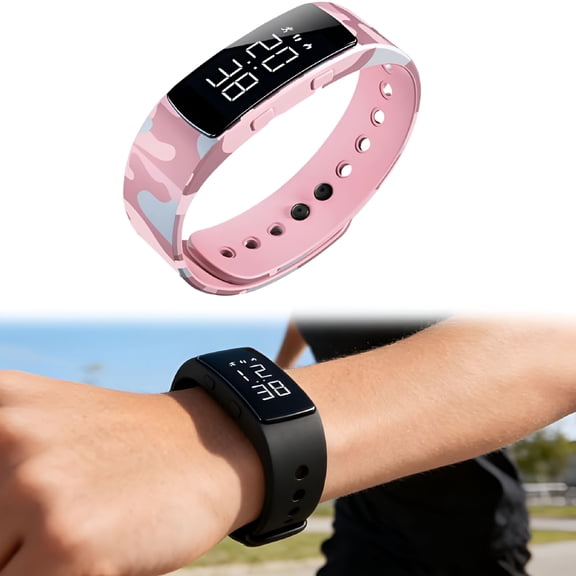 DESIGNICE Vibrating Alarm Reminder Watch,Silent Bracelet Wearable Wrist Alarm Clock for Step Counter,Vibration,Stopwatch Timer,2-Set Alarm Clock Design for Deep Sleepers (Camouflage Pink)