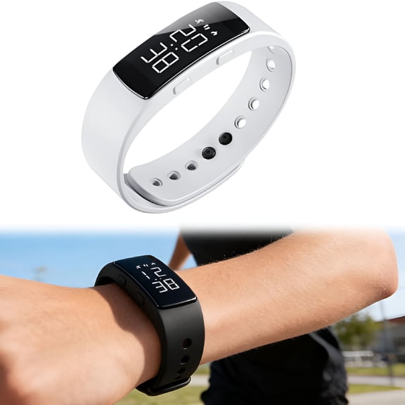 DESIGNICE Vibrating Alarm Reminder Watch,Silent Bracelet Wearable Wrist Alarm Clock for Step Counter,Vibration,Stopwatch Timer,2-Set Alarm Clock Design for Deep Sleepers (White)